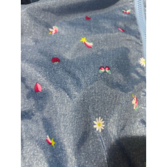 Carter’s 7 blue denim look windbreaker ruffed printed hearts rainbow nwt - Picture 5 of 9